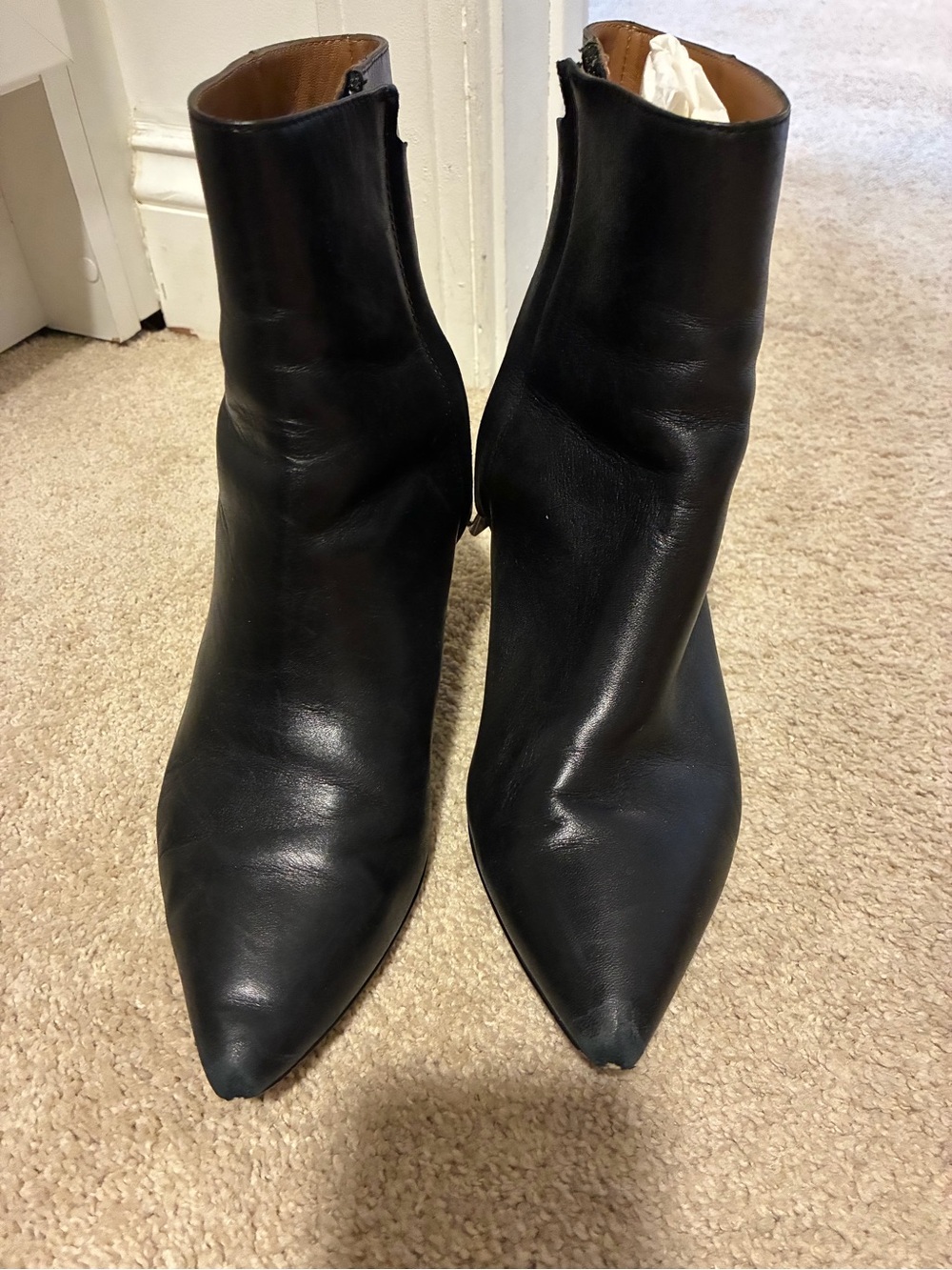 & Other Stories Black Pointed Leather Ankle Boots with Side Zipper